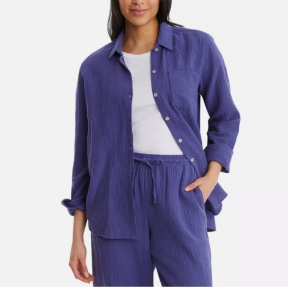 Jessica Simpson Ladies' Gauze Button Front Shirt Blue XL